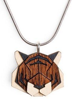 BeWooden Halskette Tiger | Kette mit Anhänger aus Holz | Tier Motiv | Tiger
