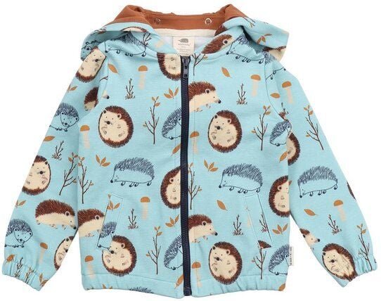 Kinder Sweatjacke – Reißverschluss & Kapuze, Hellblau mit Igelmotiv, bequem, alltagstauglich | Walkiddy