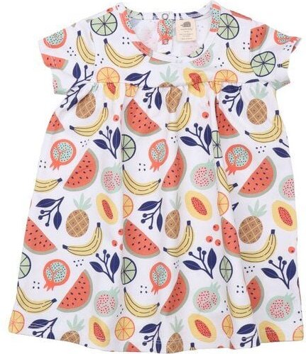 Baby Kleid GOTS zertifiziert, Bio-Baumwolle, mehrfarbig, „Cheerful Fruits“, Frucht-Muster, leicht – Walkiddy