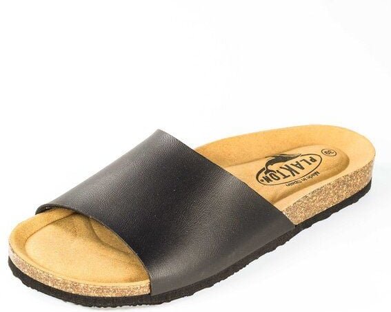 Plakton Vegane offene Damen Sandale BALA mit Korksohle (schwarz)