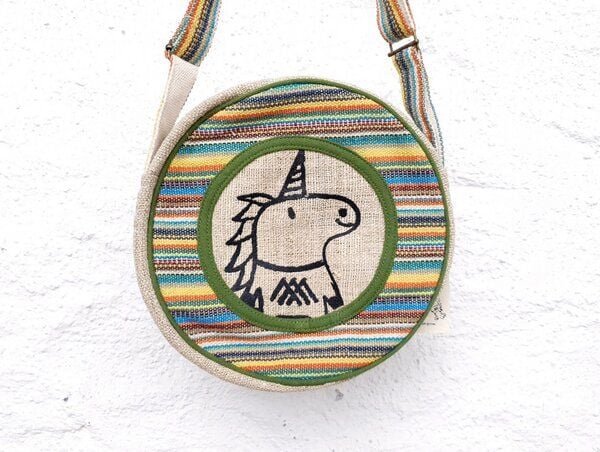 Himal Hemp HH Einhorn Umhängetasche rund aus wildem Hanf und Baumwolle