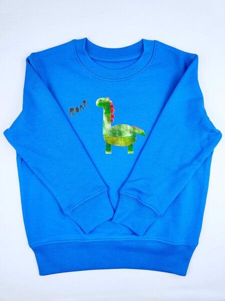 Meladi Kinder Sweater aus Biobaumwolle - Dino auf Aqua Blue