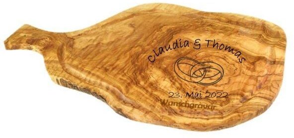Olivenholz erleben Steakbrett mit Saftrille und Griff aus Olivenholz inklusive Große Gravur