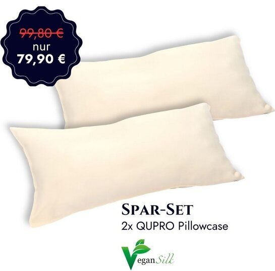 Qupro Spar-Set Pillowcase Doppelpack beige vegane Seide (40 x 80 cm)