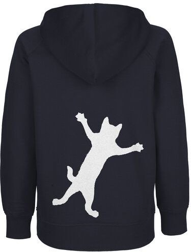 HANDGEDRUCKT "Klammerkatze" Kinder Hoody aus reiner Biobaumwolle (kbA)