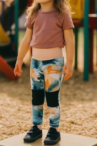 Babbily Mitwachs-Leggings Kinder Bio GOTS - Komfortbund, verstärkte Knie - Kunterbunt