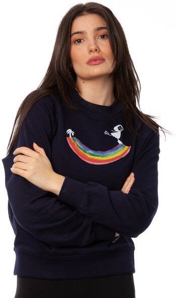 FellHerz Rainbow Girl Damen Raglan Sweater navy bio & fair & handbedruckt