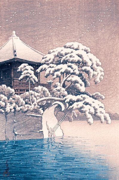 Photocircle Poster / Leinwandbild - Japanese Temple In A Snowy Winter by Kawase Hasui