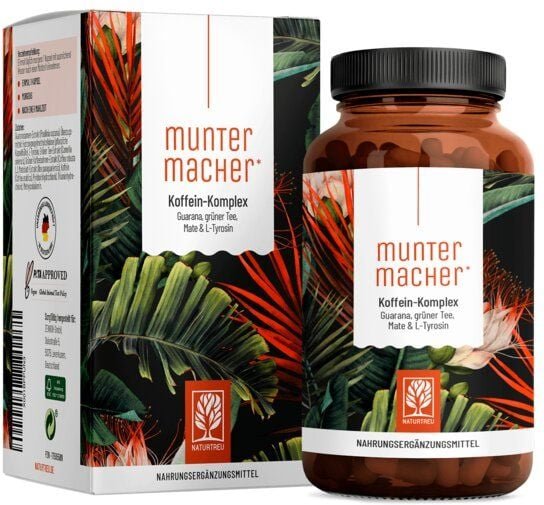 Koffein, Guarana, Mate 120 vegane Kapseln Muntermacher Naturtreu®