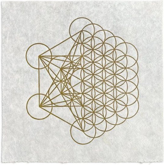 Veskor Cassiopeia METAFLOWER Heilige Geometrie Linoldruck | 35 × 35 cm | Gold auf Naturweiß