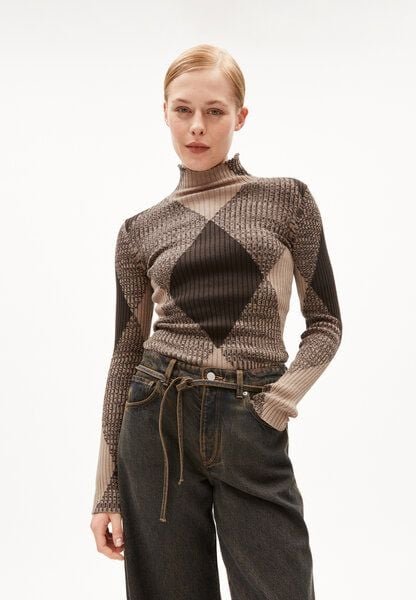 Thumbnail - ARMEDANGELS ALAANIA ARGYLE - Damen Pullover Slim Fit aus Bio-Baumwolle