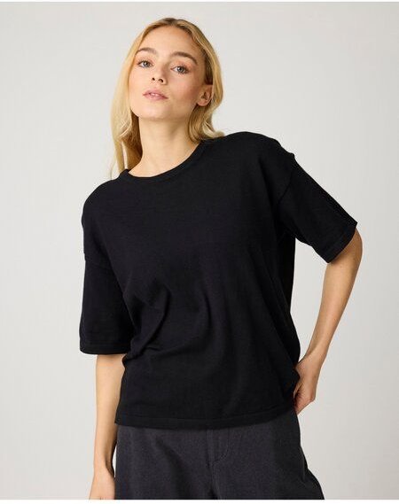 KnowledgeCotton Apparel Gestricktes lockeres T-Shirt mit Kaschmir