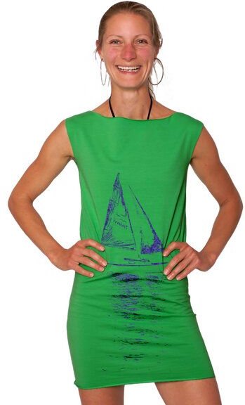 HANDGEDRUCKT "Segelboot" Bio-Kleidchen