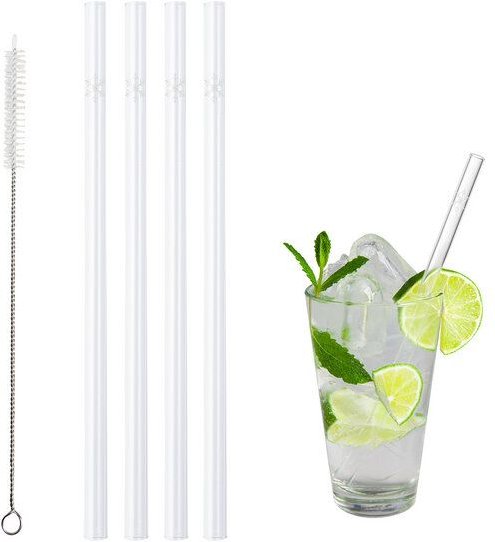 Contento Glastrinkhalm 21 cm lang, 4 Stück, Eiskristall, mit Bürste