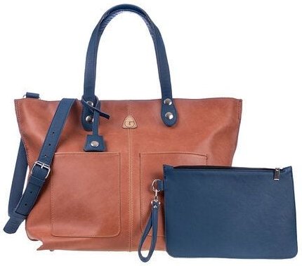 Ritagli di G Damen Große Einkaufstasche LORY Leder 100% Made In Italy - Hellbraun