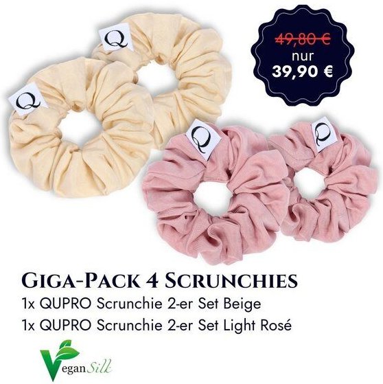 Qupro Spar-Set 4 Scrunchies Giga-Pack beige/rosé vegane Seide
