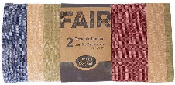 Geschirrtücher aus Bio-Baumwolle, 2er-Set (gestreift und uni) von weltPartner