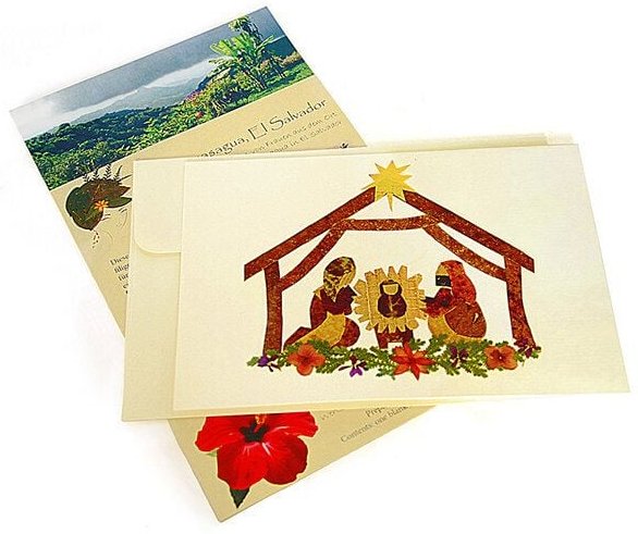 GLOBO Fair Trade Grusskarte KRIPPE Weihnachten, getrocknete Wildblumen