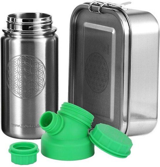 JN JuNiki's Einschulungs-Set "Blume des Lebens": Lunchbox + isolierte Edelstahltrinkflasche
