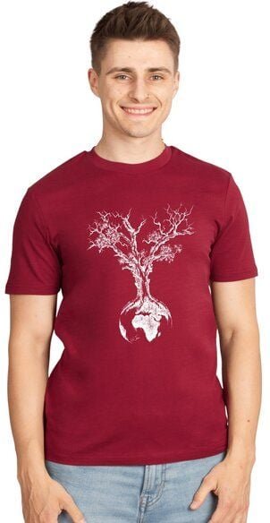 Life-Tree Shirt aus Biobaumwolle Fairwear für Herren "Weltenbaum" in Burgundy Rot