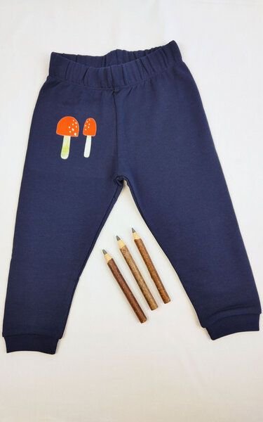 Meladi Kinder Baby-Hose aus Biobaumwolle - Pilze auf Navy Blau