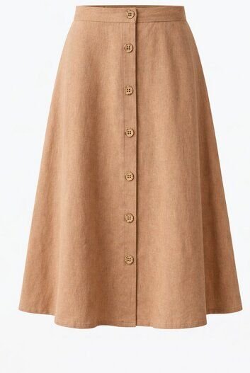 De IONESCU Leinen-Midirock, Swing-Rock in A-Linie mit Knöpfen vorne, Vintage-inspirierter Sommerrock mit hoher Taille, e...