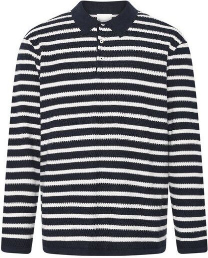 KnowledgeCotton Apparel Gestricktes Langarm-Poloshirt mit Streifen aus Bio-Baumwolle