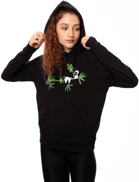 FellHerz Damen Hoodie Faultier black, Bio Fair und Vegan