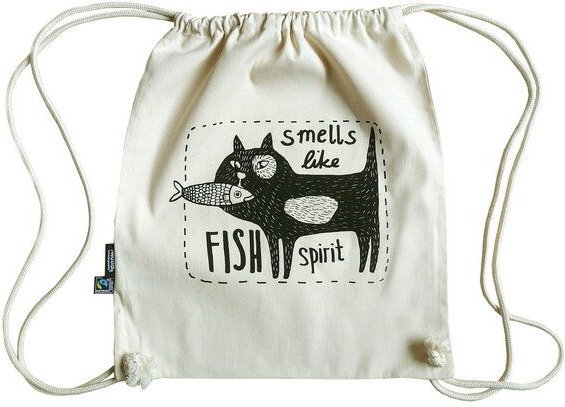 Cherry Bomb Turnbeutel, Fairtrade Bio Baumwolle. Fish Spirit. Mit Handsiebdruck.