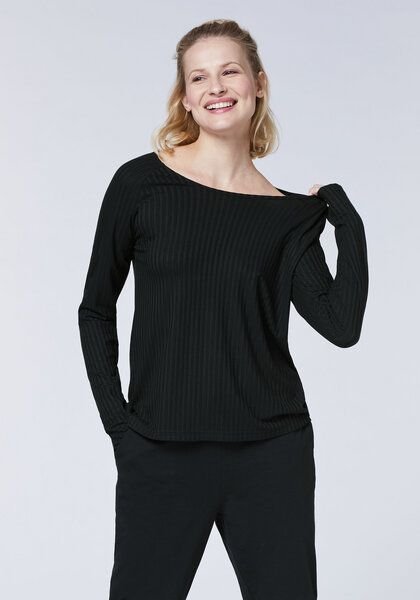 Detto Fatto Fein geripptes Longsleeve aus Viskose-Elasthanmix