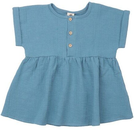 Mädchen Bluse GOTS zertifiziert, 95% Bio-Baumwolle, blau, „Floral Night“, weich, Kurzarm, Raffung – Walkiddy