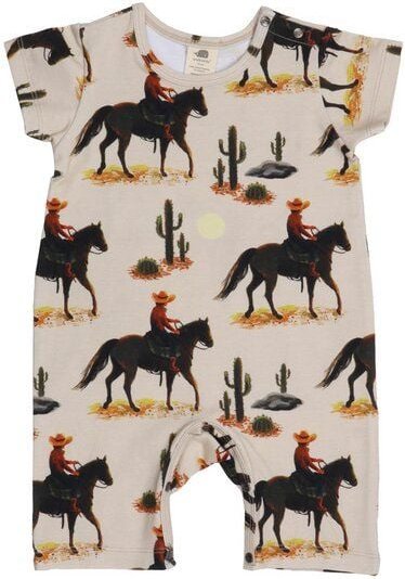 Bio-Baumwolle Kurzarm-Strampler 'The Cowboy' in Beige - Nachhaltig & Allergikerfreundlich von Walkiddy – GOTS zertifizie...