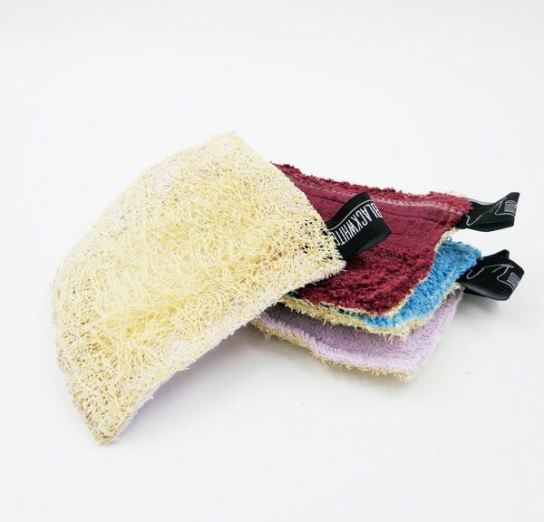 Nyuzi Blackwhite Schwamm | LuffaSchwamm zum duschen oder spülen mit upgecycelten Handtüchern 4er set