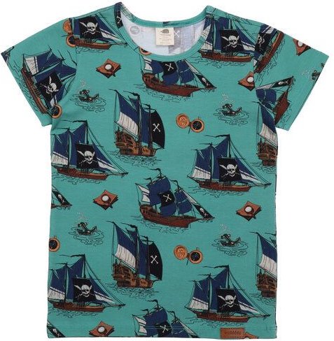 Thumbnail - Öko-friendly Pirate Ships T-Shirt Grün - 95% Bio-Baumwolle, GOTS-zertifiziert, Fair Trade – Walkiddy