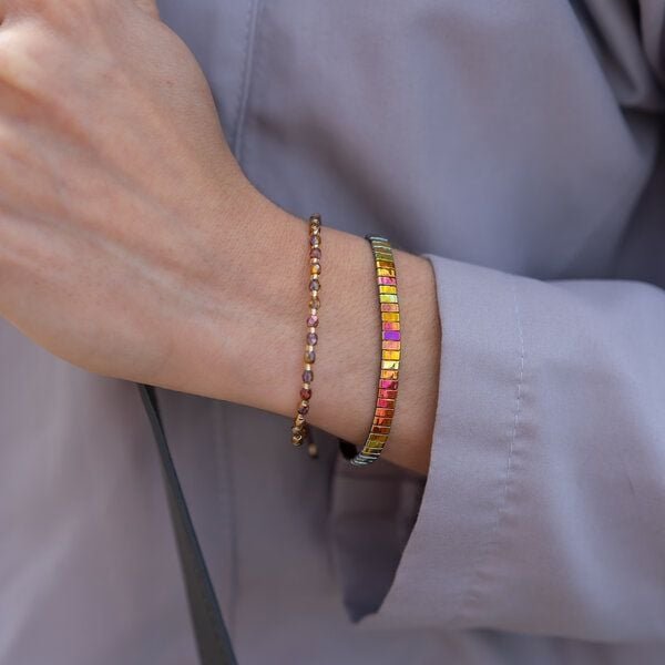 juni Schimmerndes Armband "City Lights" - orange / pink