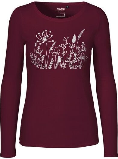 HANDGEDRUCKT "Wilde Wiese" Frauen Longsleeve aus reiner Biobaumwolle (kbA)
