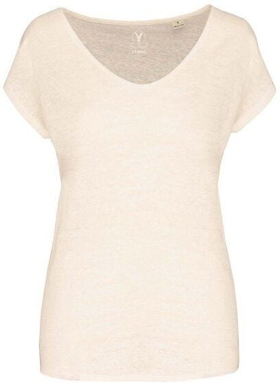 YTWOO Damen-T-Shirt aus Leinen mit V-Ausschnitt
