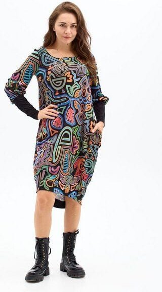 Kleid Morelia – Ballonkleid – Länge bis zum Knie/über das Knie – Aufgebauschte Ärmel – Carré-Ausschnitt – Farbenfroher e...