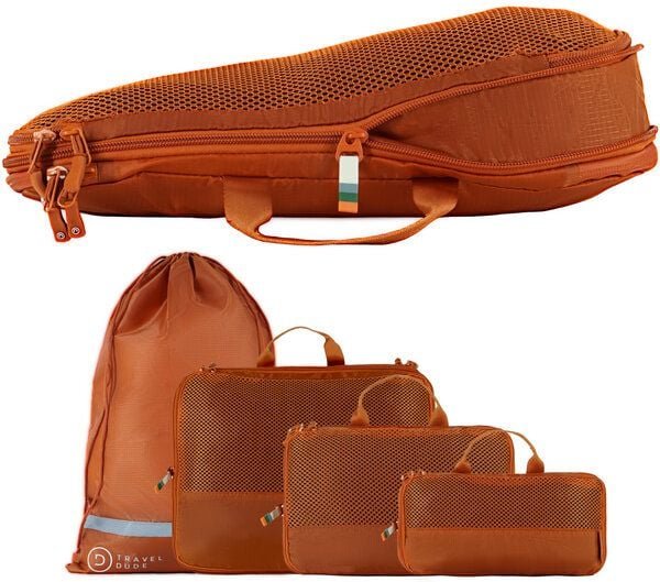TRAVEL DUDE Packing Cubes, Packtaschen, Packwürfel, Kofferorganizer mit Kompression aus recycelten Plastikflaschen