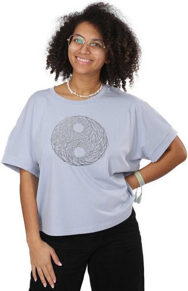 Life-Tree Organic Fairwear Oversize Fit Shirt Women "YinYang" in Navy Blue/ Serena Blue