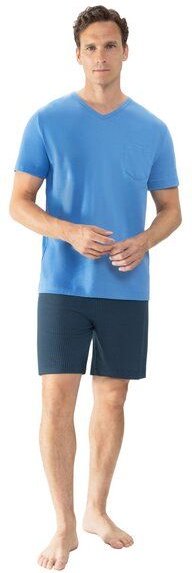 Thumbnail - Mey Herren Schlafanzug Pyjama kurz "Micro Blue" Made-in-Green