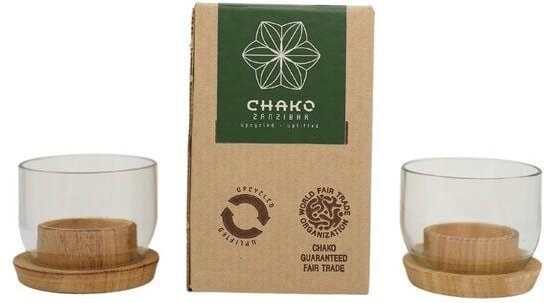 Recycling Windlicht 2er-Set - Base Grün & Klar - Weinflasche - Chako Zanzibar