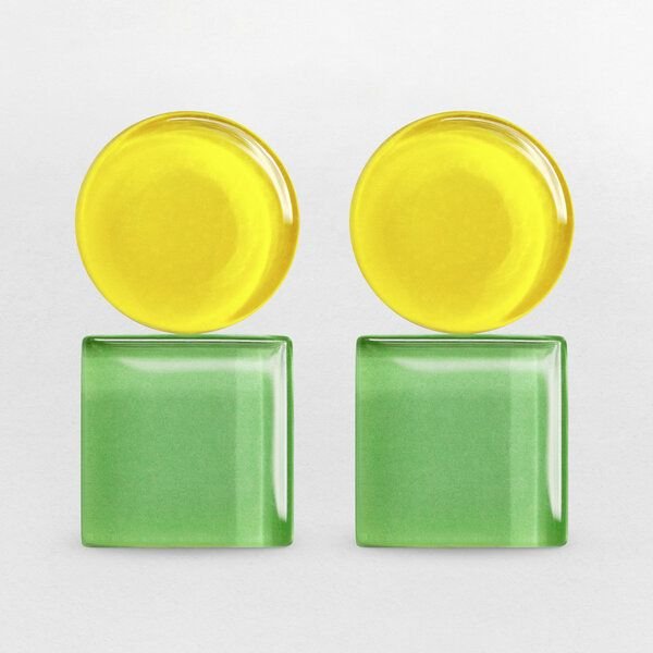 ALEXASCHA Geometrische Clip Ohrringe aus Glas | Bauhaus Design | 16 Farbkombinationen