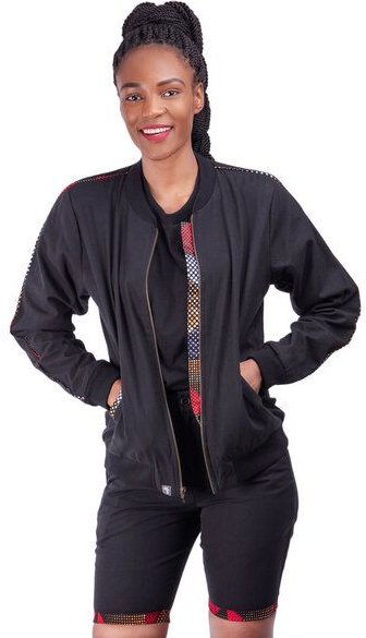 Africulture Bomberjacke aus Kenianischem Kikoy und Westafrikanischem Kitenge Stoff