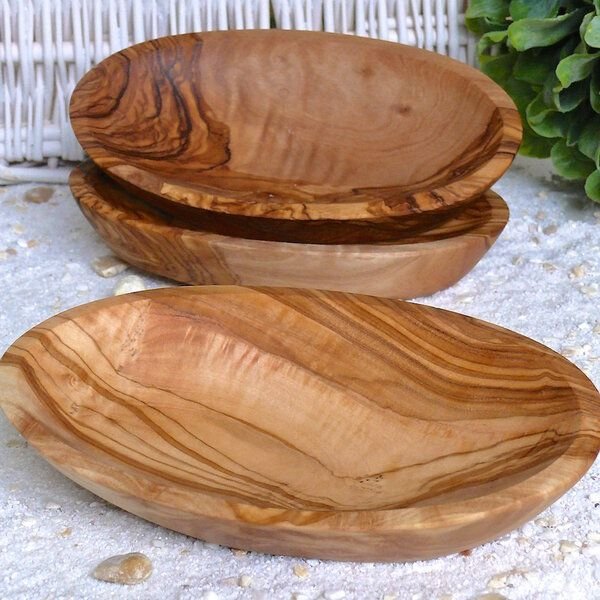 Olivenholz erleben Schälchen oval im 3er Set (3x mittel) aus Olivenholz