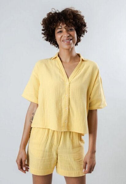 Brava Fabrics Bubble Cropped Blouse Yellow