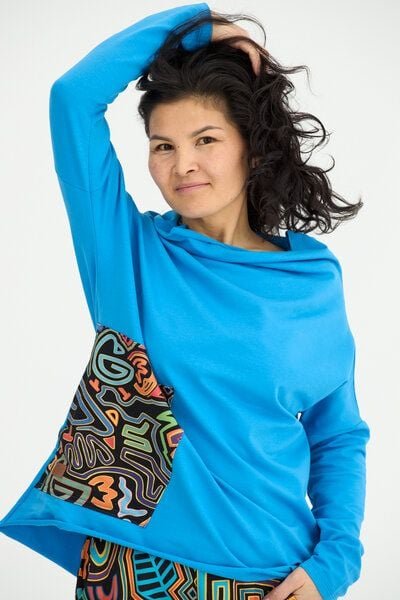 Thumbnail - KOKOworld Oberteil Minimal Pocket – Verlängertes mit langärmeliges Sweatshirt – Große Tasche – Oversize-Schnitt – Asymme...