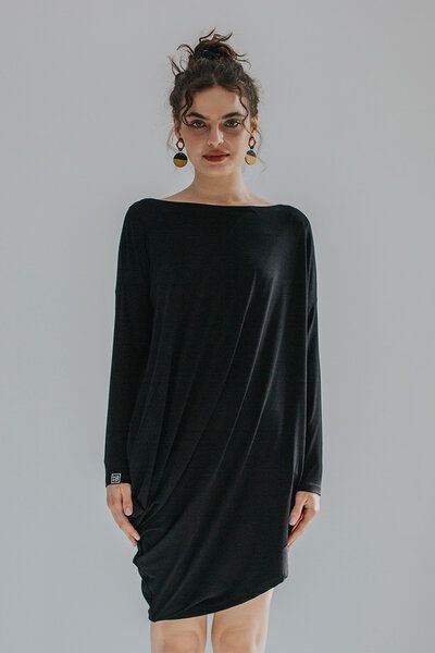 KOKOworld Tunika Tube – Viscose mit Elasthan – Tunika mit asymmetrischem Schnitt – Eng anliegende Ärmel – U-Boot-Ausschn...