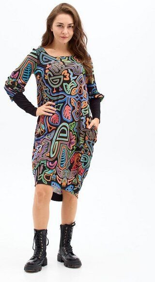 Thumbnail - Kleid Morelia – Ballonkleid – Länge bis zum Knie/über das Knie – Aufgebauschte Ärmel – Carré-Ausschnitt – Farbenfroher e...