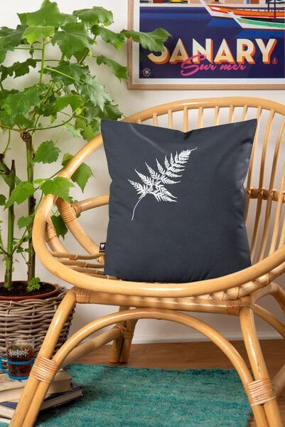 Hirschkind Bio-Kissenbezug 'Farn' dunkelgrau mit weißem Druck 40*40 cm